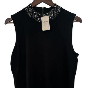 Carmen Marc Valvo Black Sleeveless Top - Embellishments - XL - NWT - Rayon/Nylon